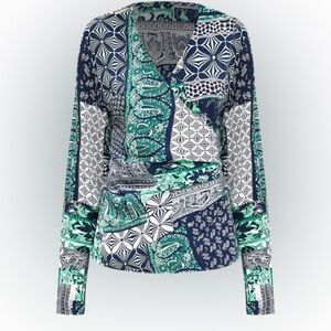 LOFT Patchwork V-Neck Wrap Top